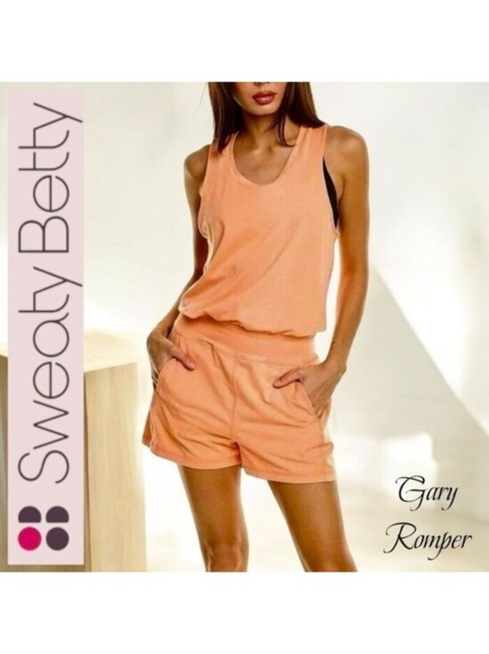 SWEATY BETTY Gary Sleeveless Performance-Fabric Workout Romper w/Pockets-NWT/XL